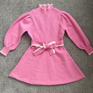 GB girls Pink Knit Belted Dress with Contrast Trim